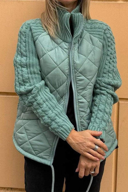 Gemma – Lässige, einfarbige, gestrickte Patchwork-Jacke mit Reißverschluss für Damen