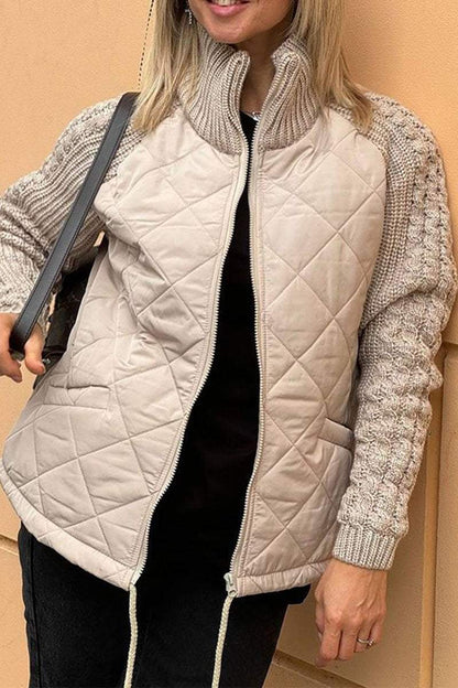 Gemma – Lässige, einfarbige, gestrickte Patchwork-Jacke mit Reißverschluss für Damen