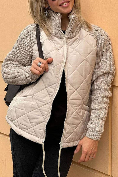 Lässige einfarbige Patchwork-Reißverschlussjacke für Damen