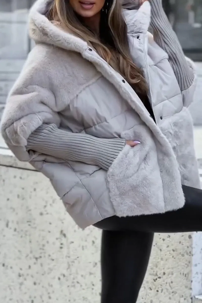 Mehrfarbige Damen-Thermojacke mit Kapuze für den Winter